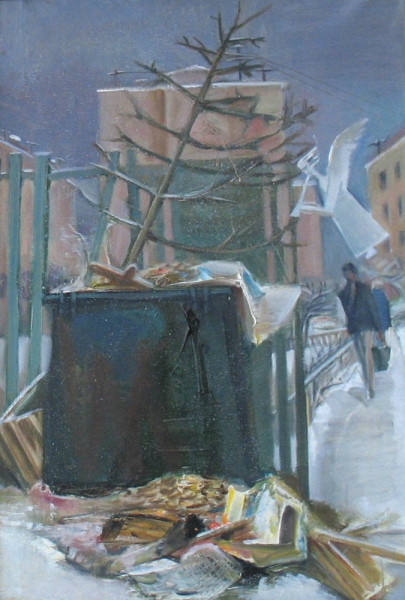 1989 "Новогодняя елка"
х.,м.
Ключевые слова: мара даугавиете,живопись,пейзаж