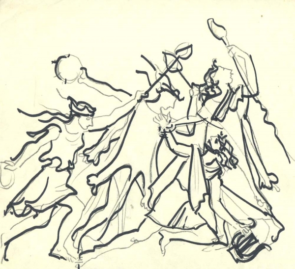 2001 Рисунок "Смерть Орфея"
гелиевая ручка, фломастер
Ключевые слова: мара даугавиете,античные поэзии,метаморфозы,смерть орфея,рисунки