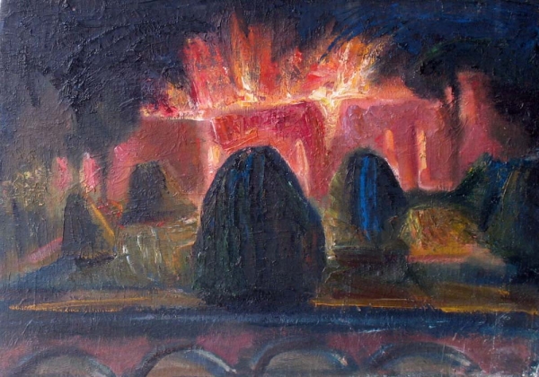 1990 "Пожар в музее"
50х70 картон, масло
Ключевые слова: мара даугавиете,парк,композиции,искусство