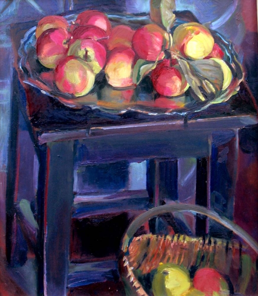 "Красные яблоки на подносе"
Ключевые слова: мара даугавиете,живопись,натюрморт,латвия