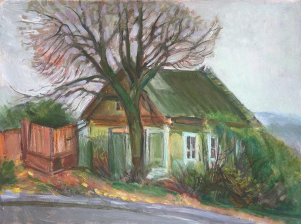 2010 "Зеленый дом в Кашире" 
Оргалит, масло
Ключевые слова: пейзажи,мара даугавиете,живопись